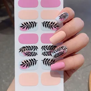 Minimalist Floral Nail Stickers Pink Nude Leaf Pattern Nail Wraps DIY Nail Art Decoration LT-061 For Women Manicure