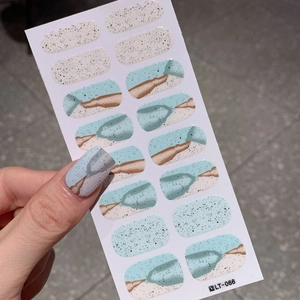 Blue and gray marble self-adhesive nail stickers LT-066 with 14 pieces per sheet
