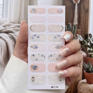 Women Waterproof Long Lasting Leopard Print Glitter Nail Wraps Pink Gold Foil Line Design Nail Art Stickers 16 Tips