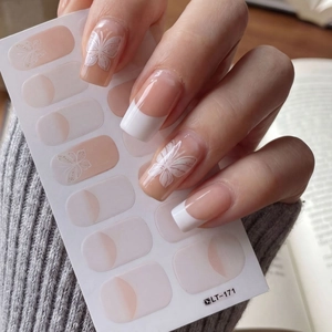 French Style Butterfly Nail Art Stickers Geometric Line Flower Waterproof Long Lasting Nude Pink White Manicure Decoration