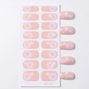 Stickers à ongles dégradés roses avec motifs d'étoiles et paillettes argentées élégantes