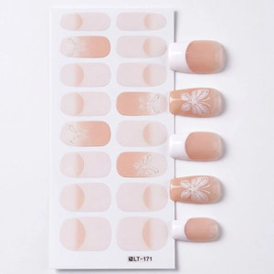 Waterproof geometric flower nail art stickers with pink gradient and white butterfly, LT-171