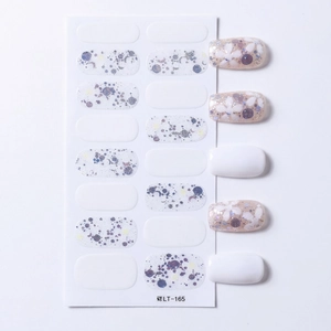 Floral nail art stickers LT-165 with purple sequins and white flower petal designs