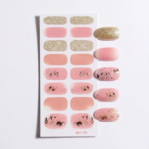 Waterproof nail art stickers set in gradient pink and champagne gold glitter LT-179