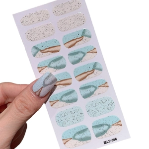 Blue-grey marble pattern self-adhesive nail stickers with abstract art for manicures