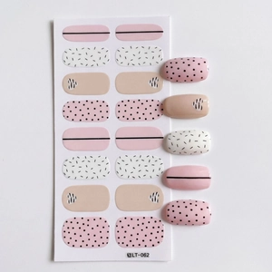 Waterproof minimalist nail art stickers LT-062 with pink and white linear patterns