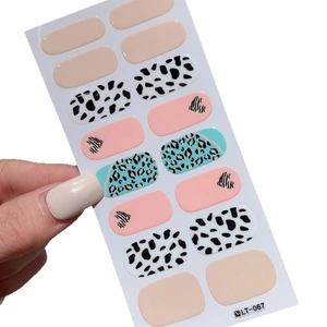 Self-adhesive nail polish wraps with heart and animal prints for 14-piece DIY manicure