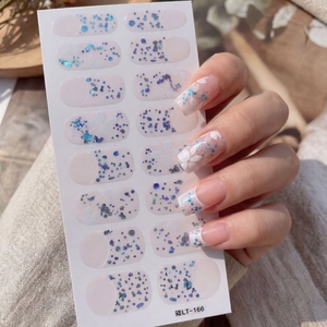 Floral Nail Art Stickers Pink Translucent Full Wraps With Glitter Blue Sequins Waterproof DIY Manicure Decor For Women Girls