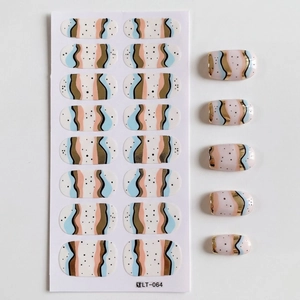 Minimalist nail wraps set with abstract wave patterns and polka dots design LT-064