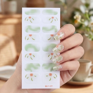 Gänseblümchen Floral Grün Marmor Nagelaufkleber LT-177 Frühling Frisch Design Selbstklebende Nail Wraps DIY Maniküre