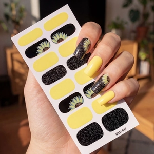 Stickers à Ongles Tournesol Jaune Imperméables Couverture Complète Longue Durée Autocollants DIY Femme Design Floral