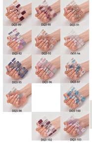 Detail view of 13 laser 3D nail wraps featuring floral, glitter, and marble patterns