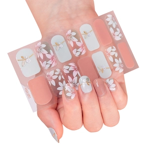 3D laser nail art stickers featuring pink floral designs and silver leaf accents