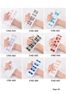 Self-adhesive nail polish strips in pink and geometric designs for easy manicures
