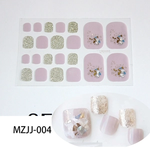Detailed 5D textured nail stickers for toenails with pink glitter and 3D shell accents