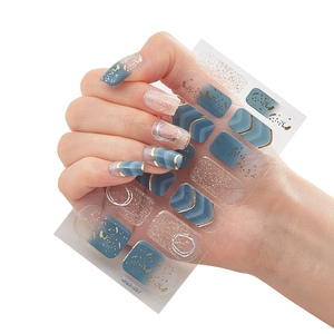 Adesivi per unghie 3D marmo blu con foglia d'oro e linee geometriche, modello DQ3-067