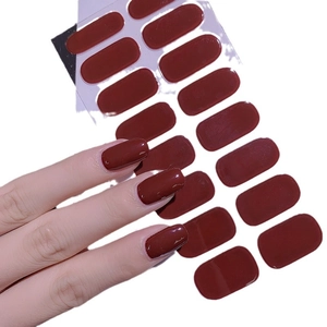Glossy deep wine red semi-gel nail stickers set with 18 pieces for autumn and winter
