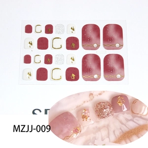 5D Wine red foot nail stickers with gold foil and glitter for pedicure decoration