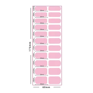 Size guide for jelly pink gel nail stickers set showing 22 pieces in various dimensions