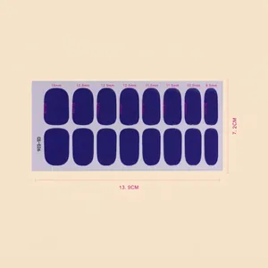 Solid deep blue waterproof nail stickers set with size guide, 16 pieces per sheet