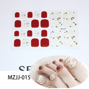 Deep red and gold glitter 5D press-on toenail stickers set with 22 pieces for women