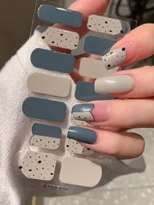 Detail view of thin Morandi blue and marble pattern nail stickers with ultra-thin texture