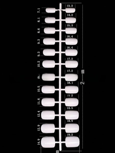 Size chart showing 12 different dimensions for short solid color false nail set
