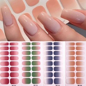 Set of 4 gradient nail stickers showing application and color variants in rich tones