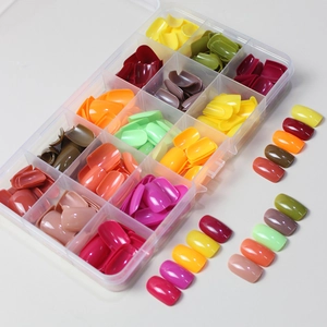 Multi Color Solid Glossy Press On Nails Short Square Round Shape Artificial Nail Tips Set With Storage Box DIY Manicure