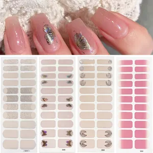Semi-Cured Gel Nail Stickers Waterproof Durable Holographic Butterfly Gradient Line Nail Art Decals Women Daily Decoration