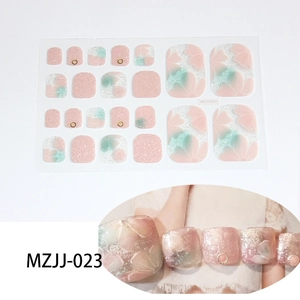 Detail of pink floral 5D nail art stickers for toes with silver glitter and gold studs