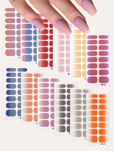 Detailed set of 11 gradient nail stickers with various colors and professional application