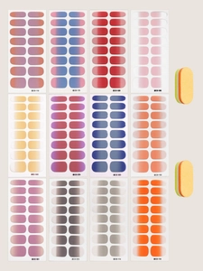 Detailed set of 12 gradient nail stickers in various colors with two nail files