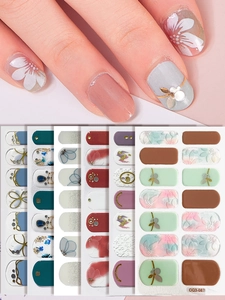 Detail van de DQ3-087 nagelstickerset met bloemen, geometrische en glitter ontwerpen
