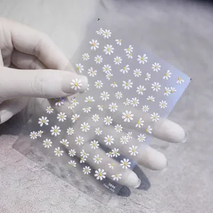 3D embossed daisy nail stickers with jelly texture for floral manicure art designs