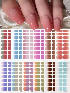 Pink gradient nail stickers set shown on hands with 12 color variants display