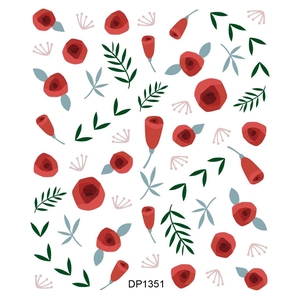 Romantic red rose and leaf nail stickers DP1351 with hand-painted floral art design