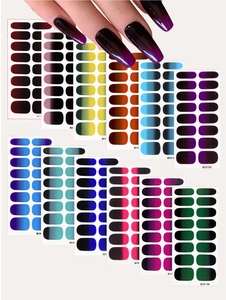 Detailed view of multi-color gradient nail art stickers showing various shade options