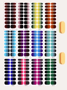 Set of 12 gradient semi-cured nail stickers with two professional mini nail files