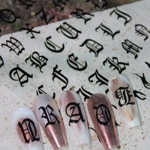 Gothic Letter Nail Art Stickers Old English Alphabet Flame Design Self Adhesive Nail Decals For Women DIY Manicure Decoration