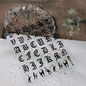 Gothic style black letter and flame nail stickers LTH-018 for DIY manicure art