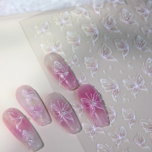 3D Relief Butterfly Nail Art Stickers Holographic White Pink Green Floral Decals Manicure DIY Decoration Women Jewelry