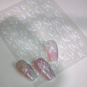 3D butterfly nail stickers with pearlescent embossed patterns and holographic effect