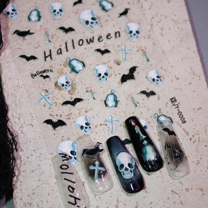 Halloween 3D Relief Nail Stickers Matte Gothic Skeleton Bat Cross DIY Nail Art Decals For Women Festive Manicure Decorations