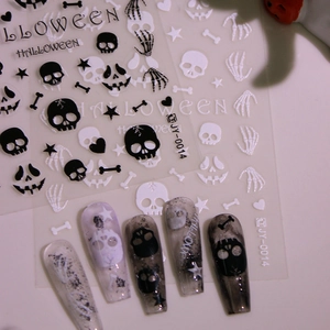 Halloween Matte 3D Nail Stickers Skull Pumpkin Ghost Patterns Self-Adhesive Nail Art Decals For DIY Festive Manicure Decoration