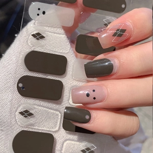 Minimalist green and pink nail art stickers set with elegant diamond and dot patterns