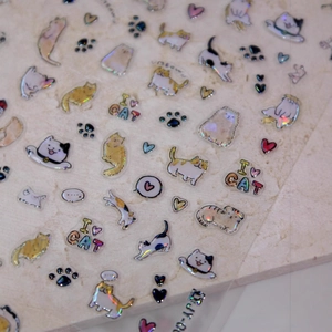 Autocollants 5D chat pour ongles avec effets laser holographiques pour manucure DIY
