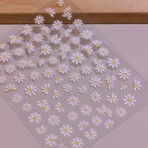 3D white daisy nail stickers with yellow centers for DIY embossed manicure art decoration