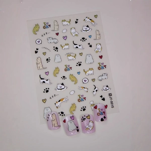 Autocollants à ongles 5D effet gel avec motifs de chats mignons et reflets laser 3D