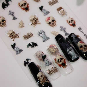 3D Embossed Halloween Nail Stickers Skull Tombstone Bat Patterns Matte Jelly Texture Dark Gothic DIY Nail Art Decorations JY-0009